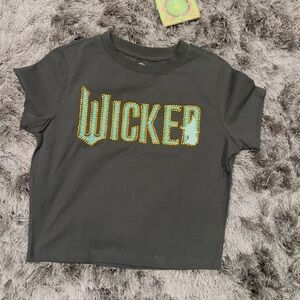 Wicked Official Merchandise Black Rhinestone Studded Crop Top Baby Tee